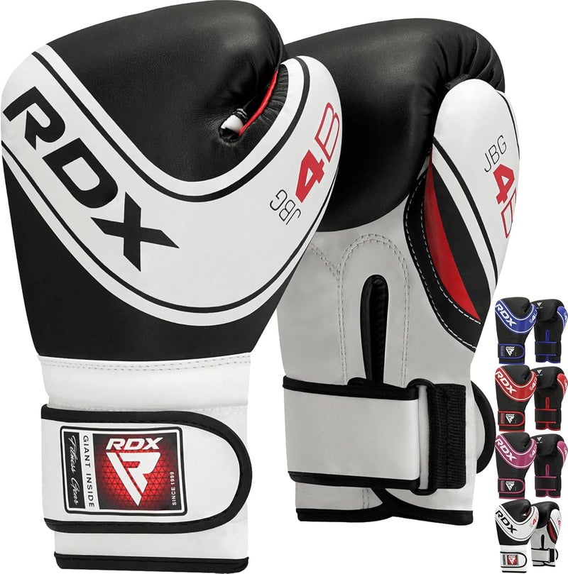 RDX Kids Boxing Gloves - 6oz & 4oz Junior Training Mitts with Maya Hide Leather -4 OZ |White/Black (JBG-4B-4oz) - Image 1