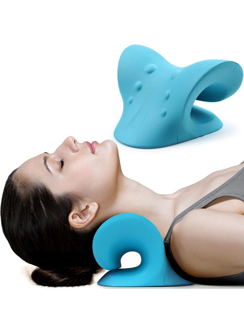 Neck and Shoulder Relaxer, Cervical Traction Device for TMJ Pain Relief and Cervical Spine Alignment, Chiropractic Pillow Neck Stretcher (Blue) - Image 1