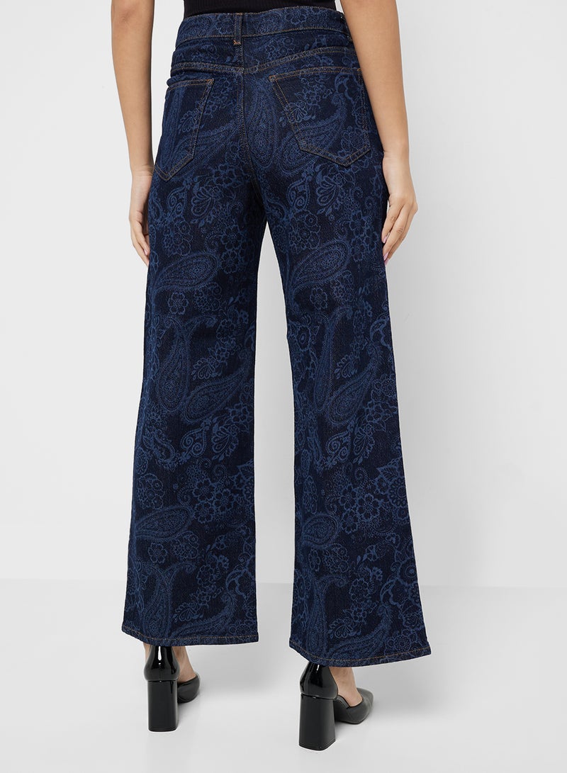 VERO MODA Wide Leg Floral Crochet Embossed 30" Jeans - Image 2