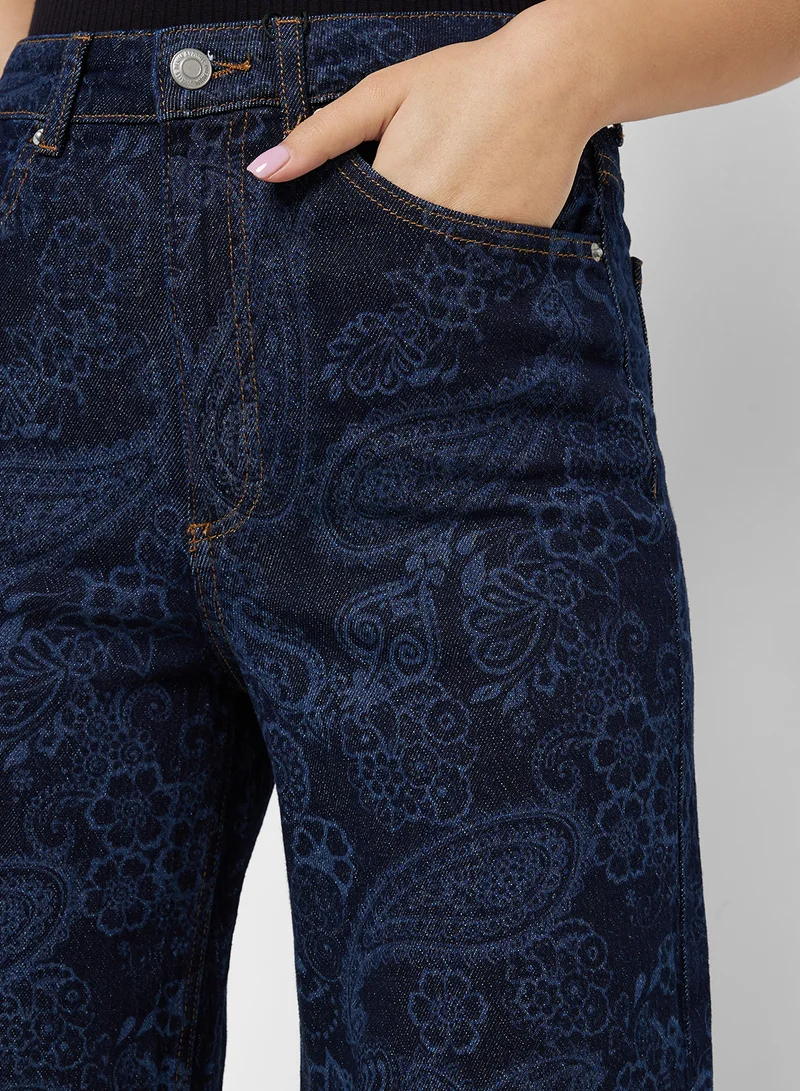 VERO MODA Wide Leg Floral Crochet Embossed 30" Jeans