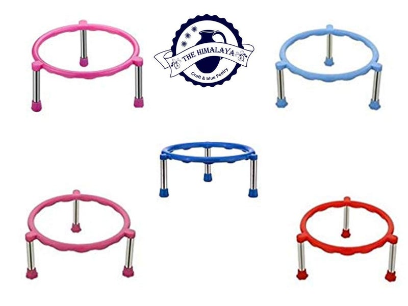 RV CRAFTS Plastic Glister Pot Stainless Steel Legs Single Ring Matka Stand 5 Pieces