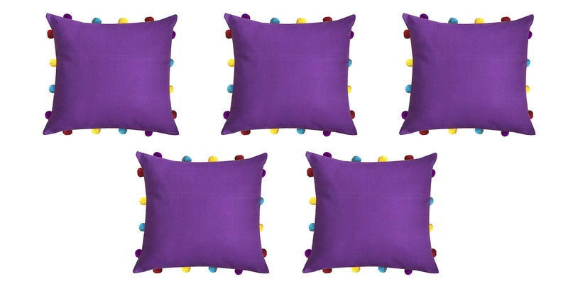 Lushomes Cushion Cover 14x14, Boho Cushion Covers, Sofa Pillow Cover, Cushion Covers with Tassels, Cushion Cover with pom pom (14x14 Inches, Set of 5, Purple) - Image 1