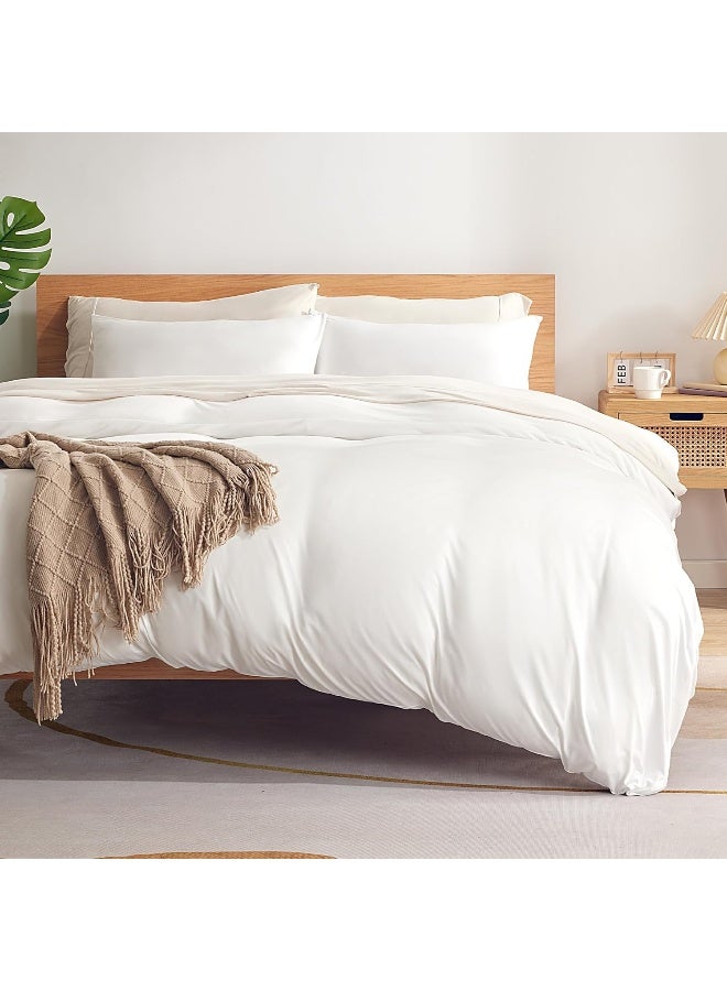 Sonive Jersey Knit Duvet Cover Set - 3 Pieces Ultra Soft, Breathable and Wrinkle-Free Comforter Cover with Zipper Closure and 8 Corner Ties, 1 Duvet Cover with 2 Pillow Shams(White, King)  - Image 1