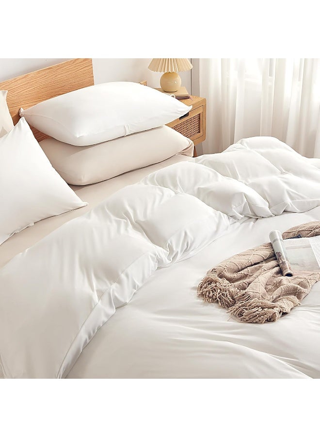 Sonive Jersey Knit Duvet Cover Set - 3 Pieces Ultra Soft, Breathable and Wrinkle-Free Comforter Cover with Zipper Closure and 8 Corner Ties, 1 Duvet Cover with 2 Pillow Shams(White, King)  - Image 2