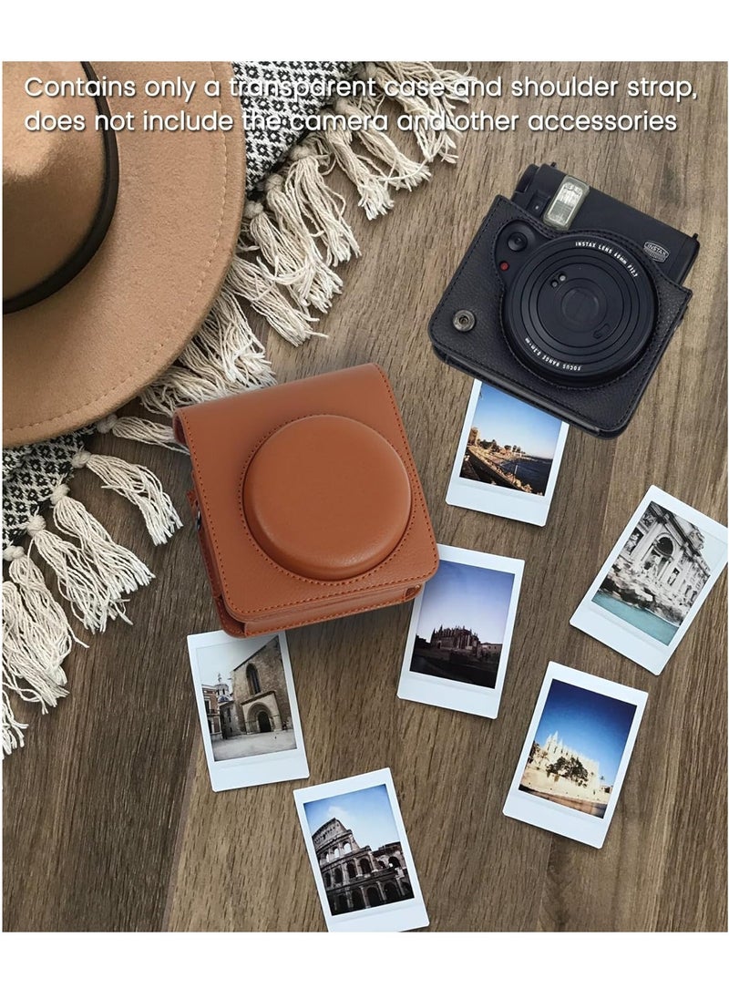 SYOSI - Camera Case Bag for Fuji Instax Mini 99 Instant Camera with Adjustable Shoulder Strap/Photo Frame/Cartoon Sticker (Brown) - Image 1