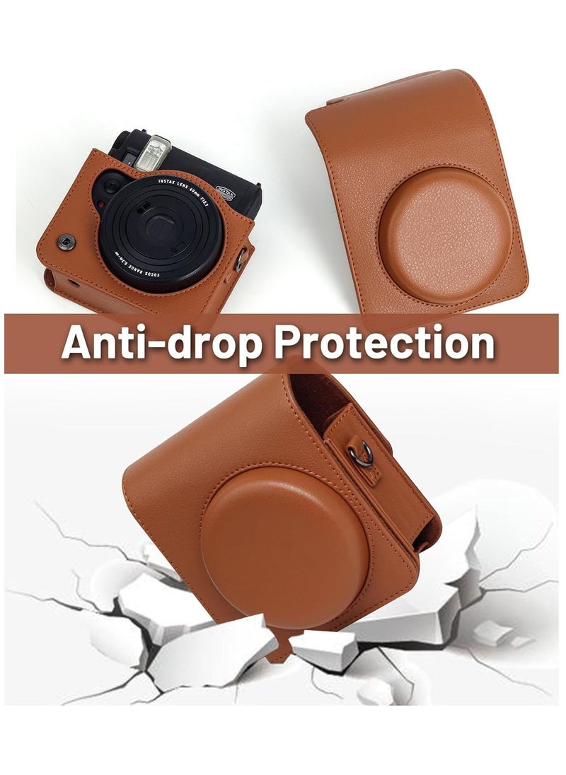SYOSI - Camera Case Bag for Fuji Instax Mini 99 Instant Camera with Adjustable Shoulder Strap/Photo Frame/Cartoon Sticker (Brown) - Image 1