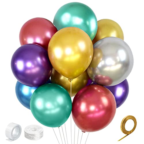 ZBYDNG Colorful Party Balloons 12inch 100Pcs Thickened Assorted Color Metallic Latex Balloons for Wedding Birthday Baby Shower Multi - Image 1