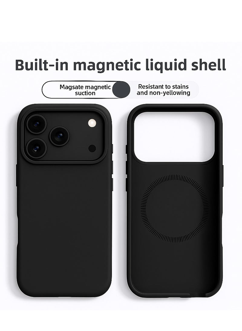 iPhone 17 Pro – جراب مغناطيسي ممتاز من السيليكون السائل المقاوم للصدمات مع دعم MagSafe (أسود) - Image 1