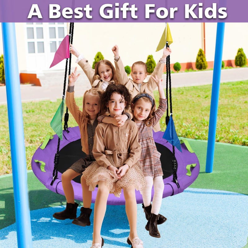 HeyZoo 48 inch Tree Swing, Larger Saucer Flying Swing for Whole Family, 900lbs Weight Capacity, with Adjustable Hanging Straps, for Outdoor Playground, Purple - Image 4