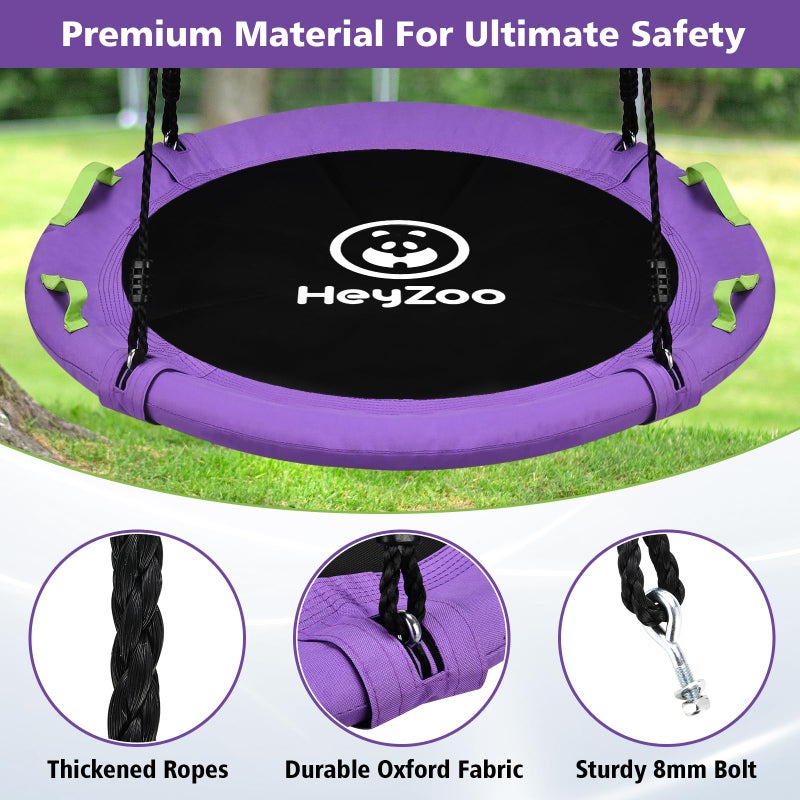 HeyZoo 48 inch Tree Swing, Larger Saucer Flying Swing for Whole Family, 900lbs Weight Capacity, with Adjustable Hanging Straps, for Outdoor Playground, Purple - Image 3