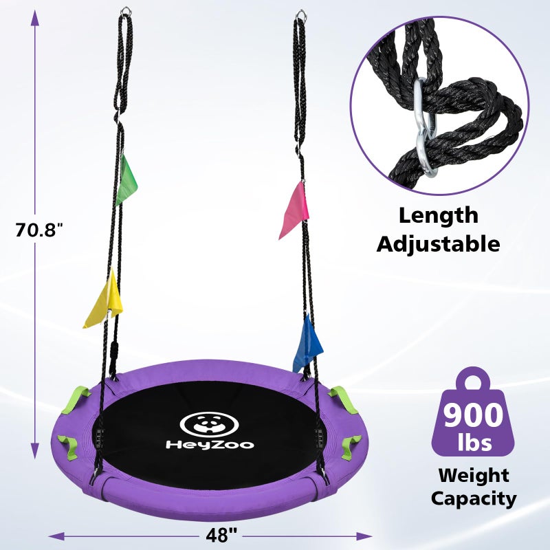 HeyZoo 48 inch Tree Swing, Larger Saucer Flying Swing for Whole Family, 900lbs Weight Capacity, with Adjustable Hanging Straps, for Outdoor Playground, Purple - Image 5