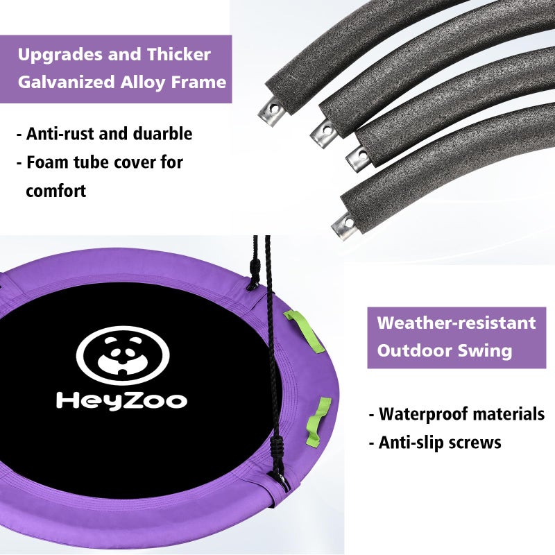 HeyZoo 48 inch Tree Swing, Larger Saucer Flying Swing for Whole Family, 900lbs Weight Capacity, with Adjustable Hanging Straps, for Outdoor Playground, Purple - Image 2