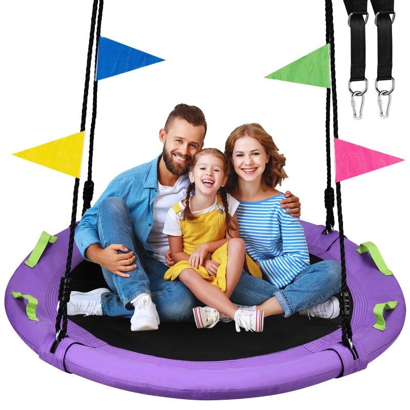 HeyZoo 48 inch Tree Swing, Larger Saucer Flying Swing for Whole Family, 900lbs Weight Capacity, with Adjustable Hanging Straps, for Outdoor Playground, Purple - Image 1