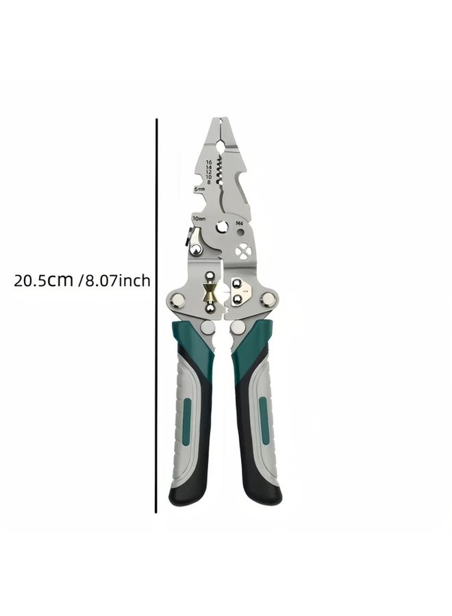 Green White Multifunctional Folding Wire Stripper Cutter Twister And Crimper Tool - Image 3