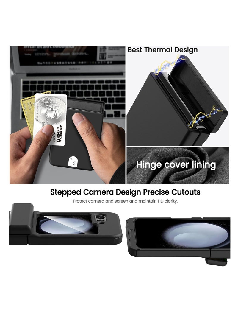 Captaintech Compatible with Galaxy Z Flip 5 Case, with Hinge Protection Card Holder & Screen Protector, Hard PC TPU Anti-Slip Shockproof Protective Case, Full Body Shockproof Shell Cover - Image 5