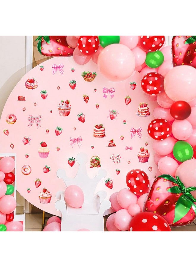 Barri Design Strawberry Party Decals Baby Shower Backdrop Decals Birthday Party Supplies Stickers Pink Bow Cupcake Strawberries Birthday Wall Stickers for Girls First Birthday Baby Shower Balloon Arch Decor - Image 5