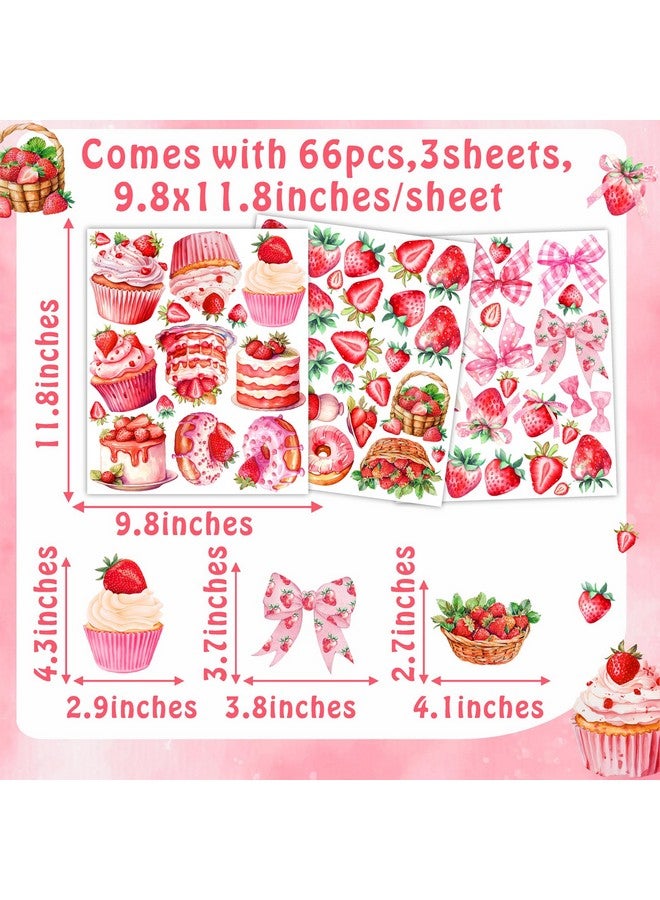 Barri Design Strawberry Party Decals Baby Shower Backdrop Decals Birthday Party Supplies Stickers Pink Bow Cupcake Strawberries Birthday Wall Stickers for Girls First Birthday Baby Shower Balloon Arch Decor - Image 4