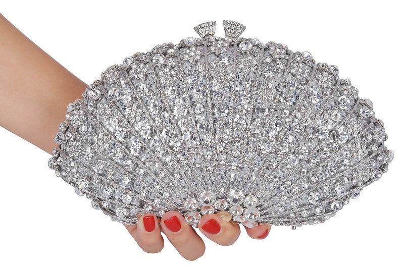 Mossmon Crystal Clutch Women Luxury Rhinestone Evening Bag (Silver) - Image 5