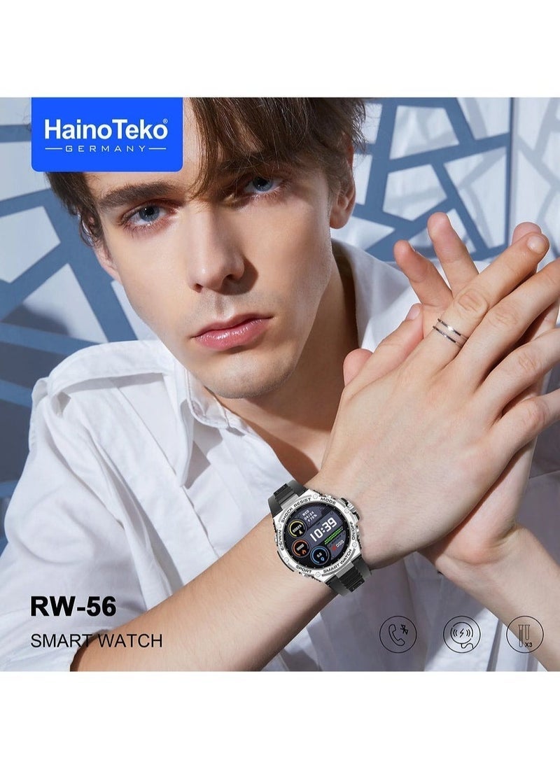 HainoTeko RW56 Round Shape AMOLED Display Smart Watch – Stylish and Functional Watch with 3 Pairs of Straps, Wireless Charger, Fitness Tracker, Heart Rate Monitor, Compatible with Men and Boys – Black - Image 5