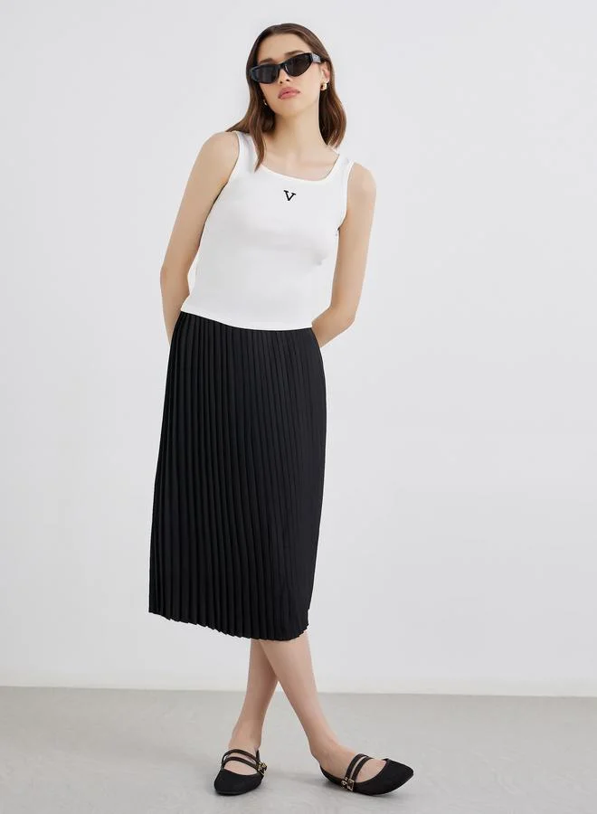 Take Two Take Two Solid Pleated Midi Skirt