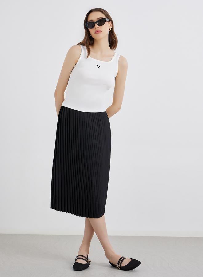 Take Two Styli Solid Pleated Midi Skirt - Image 1