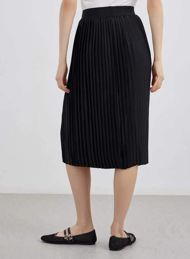 Take Two Take Two Solid Pleated Midi Skirt