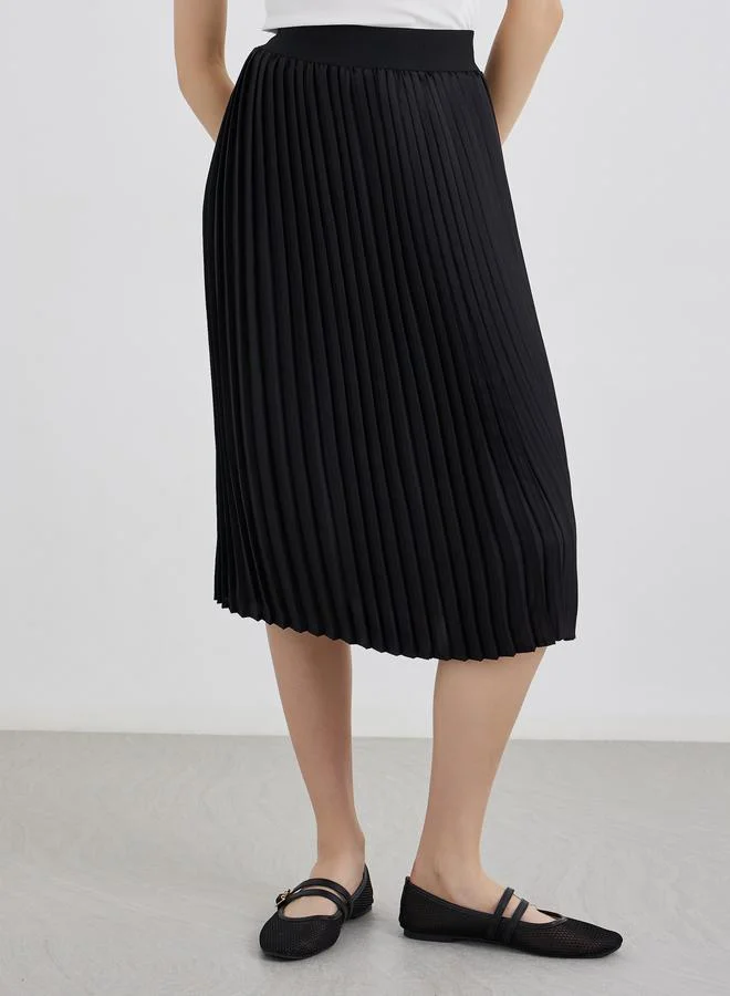 Take Two Take Two Solid Pleated Midi Skirt