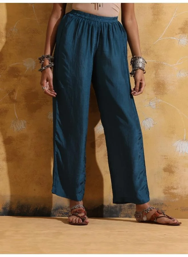 trueBrowns trueBrowns Red Teal Jaal Print  Muslin Silk A-Line Kurta Set