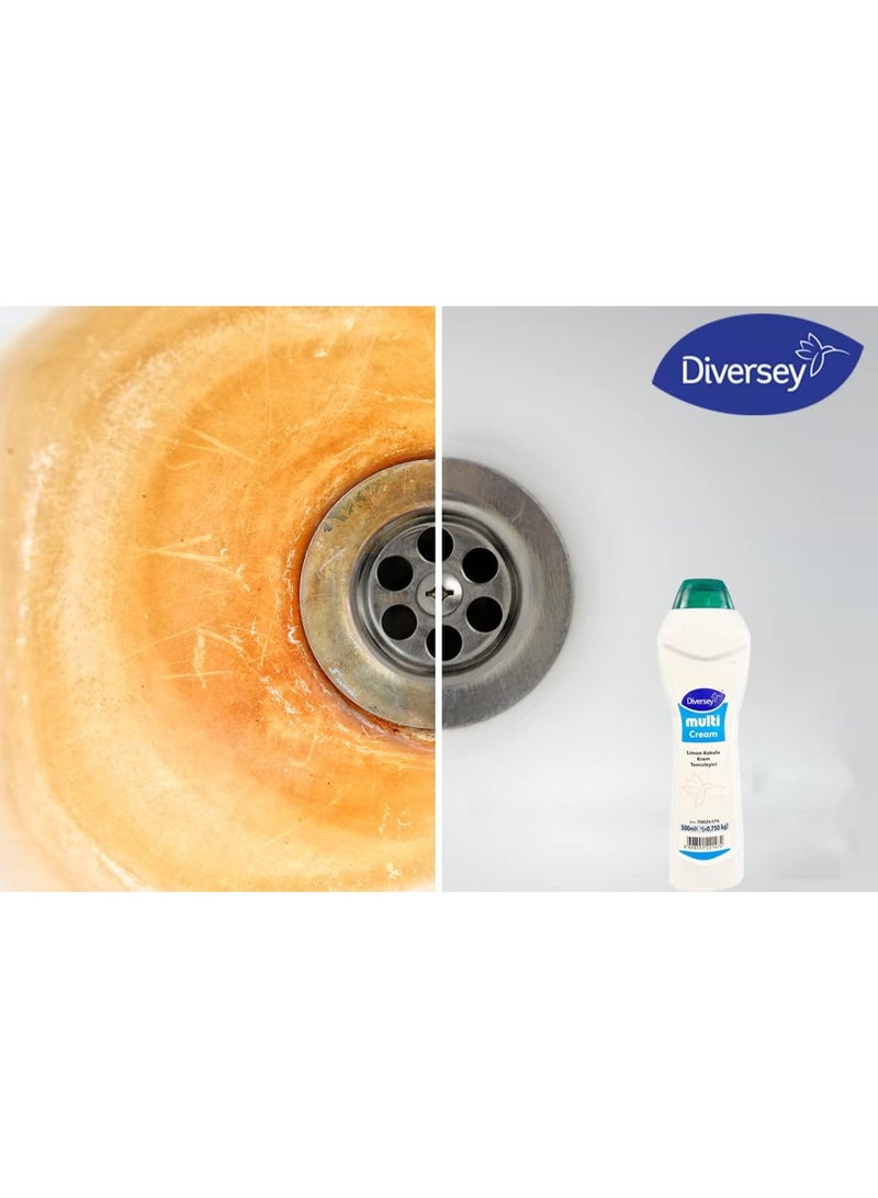 دايفرسي كريم دايفرسي متعدد الاستخدامات - مزيل بقع غير كاشط للحمامات، والأحواض، وأحواض الاستحمام، والبلاط، وأسطح الفولاذ المقاوم للصدأ | برائحة الليمون | ٥٠٠ مل - Image 2