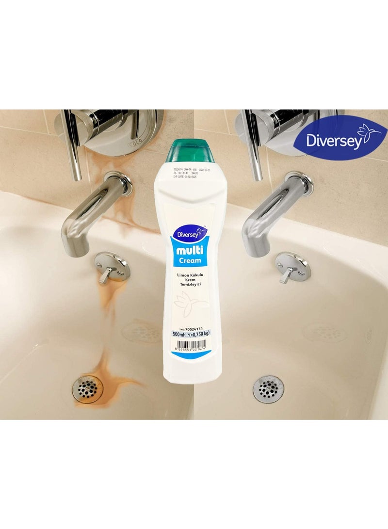 دايفرسي كريم دايفرسي متعدد الاستخدامات - مزيل بقع غير كاشط للحمامات، والأحواض، وأحواض الاستحمام، والبلاط، وأسطح الفولاذ المقاوم للصدأ | برائحة الليمون | ٥٠٠ مل - Image 4
