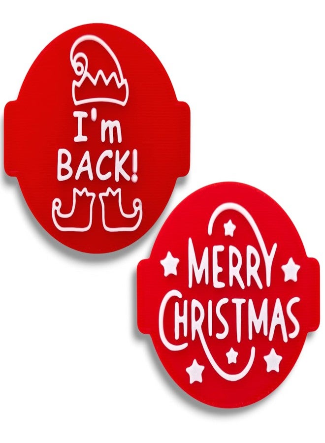 1066 Factory Christmas Elf I'm Back and Merry Christmas (Set of 2) Embosser Stamp for Icing Fondant Frosting Sugar Paste Cupcake Cake Cookie Baking Decoration - Image 1