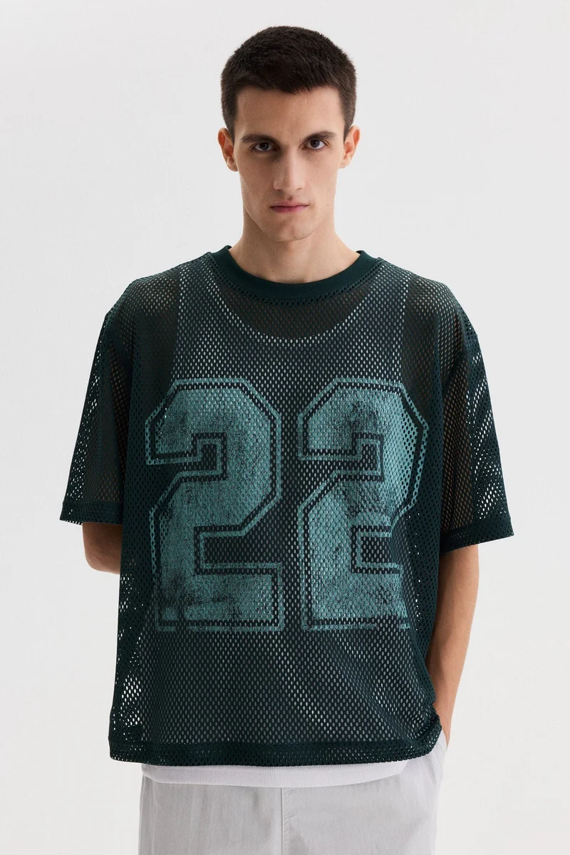 H&M Oversized Fit Printed mesh t-shirt