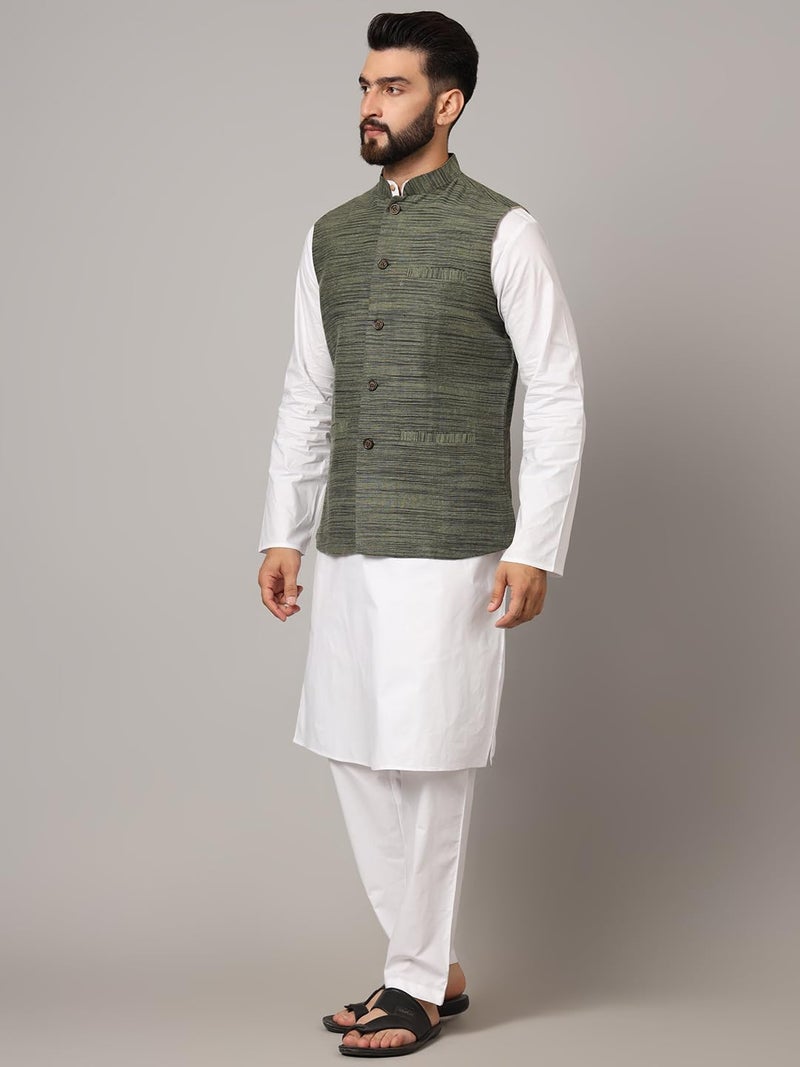 LATEST CHIKAN Men's Nehru Jacket/Waistcoat Sophisticated Ethnic Wear - SADRI-DK-GR-46 - Image 4