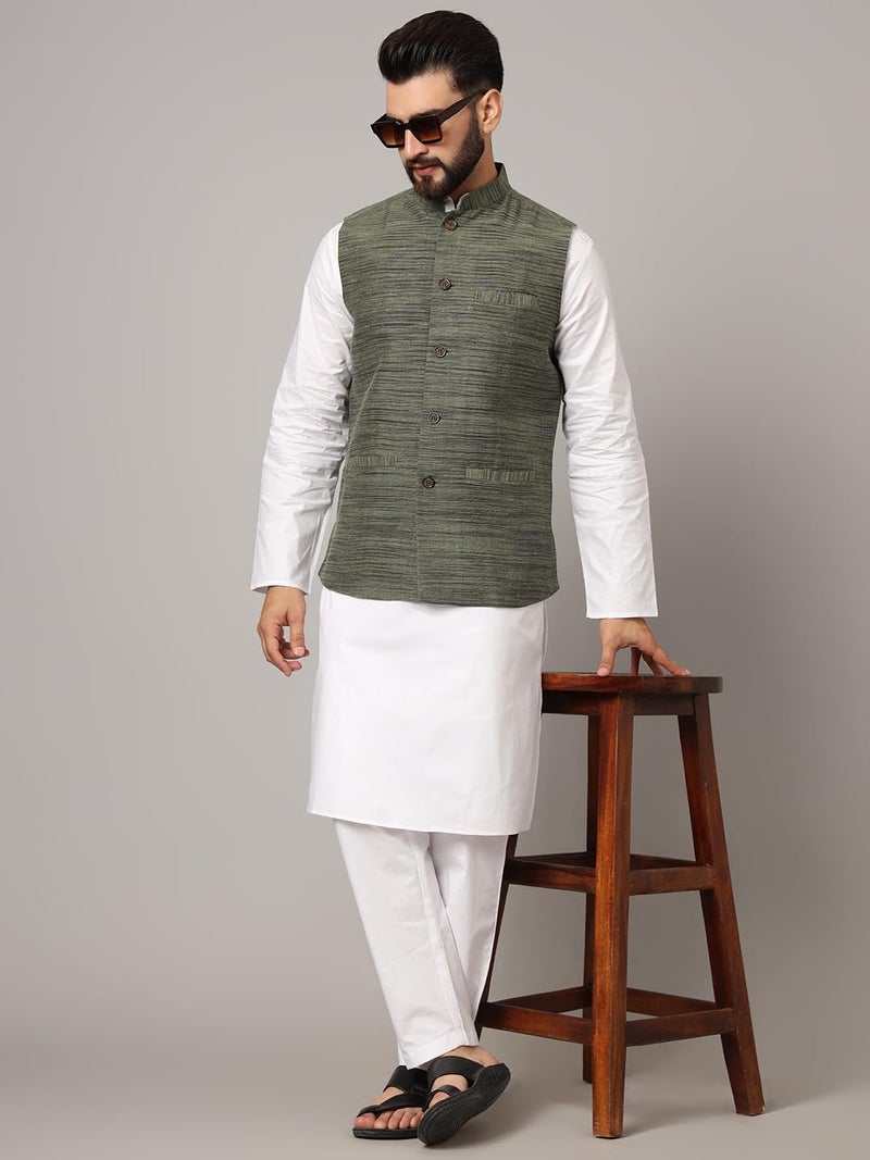 LATEST CHIKAN Men's Nehru Jacket/Waistcoat Sophisticated Ethnic Wear - SADRI-DK-GR-46 - Image 2
