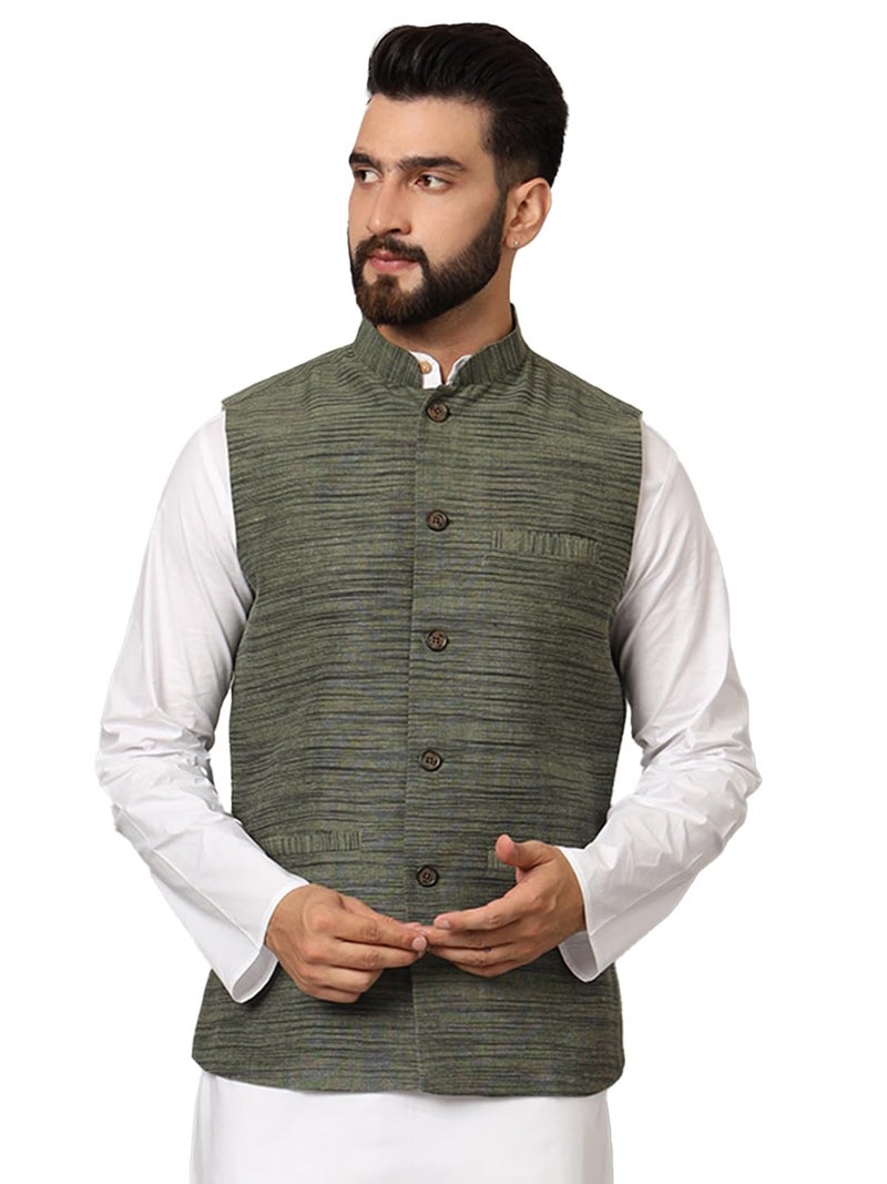 LATEST CHIKAN Men's Nehru Jacket/Waistcoat Sophisticated Ethnic Wear - SADRI-DK-GR-46 - Image 1