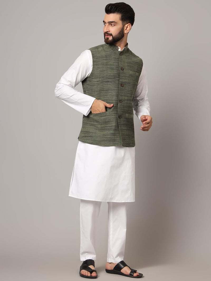 LATEST CHIKAN Men's Nehru Jacket/Waistcoat Sophisticated Ethnic Wear - SADRI-DK-GR-46 - Image 3