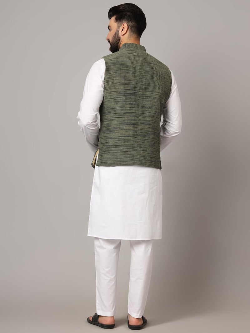 LATEST CHIKAN Men's Nehru Jacket/Waistcoat Sophisticated Ethnic Wear - SADRI-DK-GR-46 - Image 5