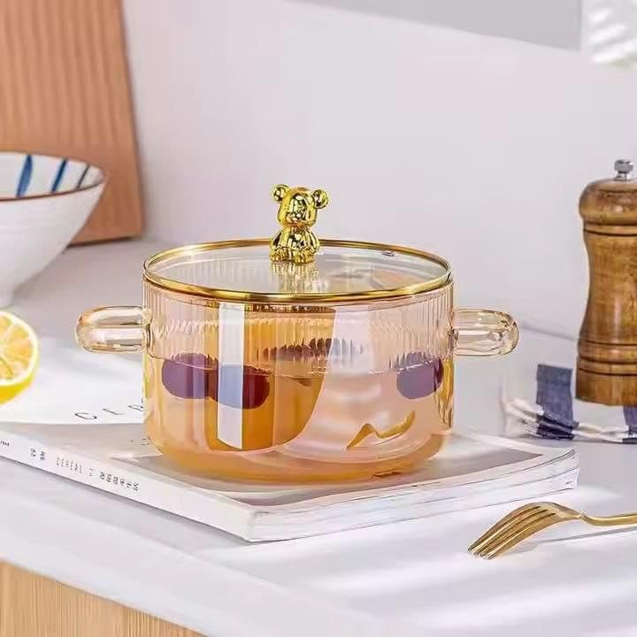 Generic Glass Cooking Pot with Golden Bear Decorative Lid Handle, Double Handle Design .FI - Image 2