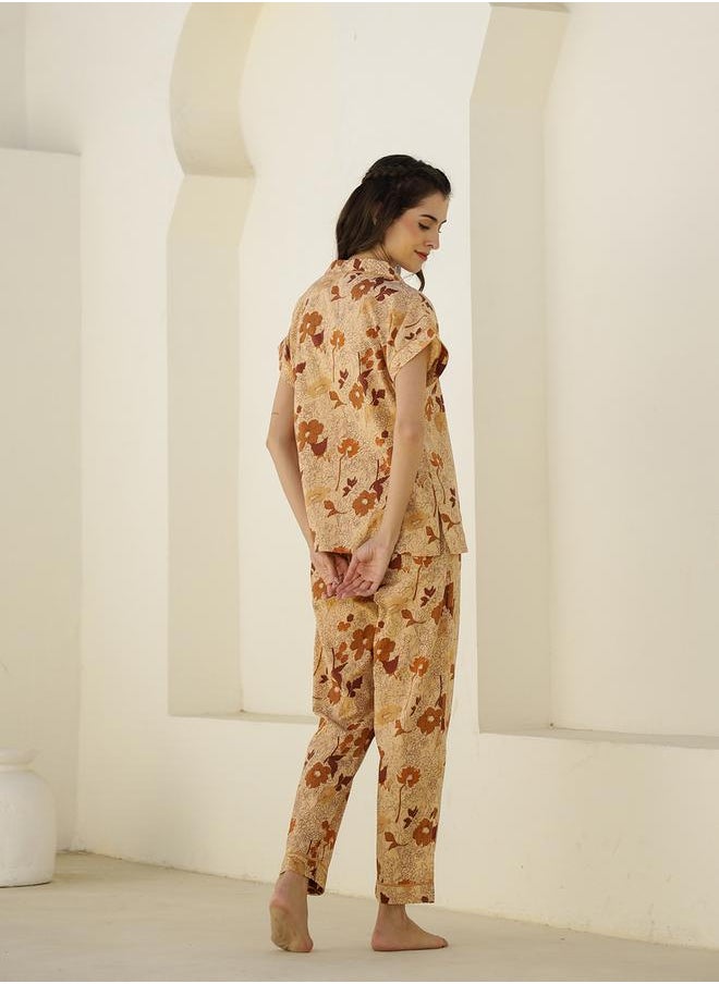 sanskrutihomes - Floral Printed Short Sleeve Shirt and Pyjama Set by Styli - Image 1