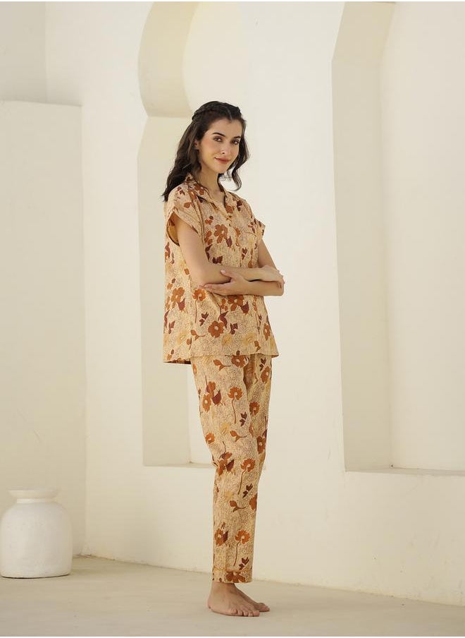 sanskrutihomes - Floral Printed Short Sleeve Shirt and Pyjama Set by Styli - Image 1