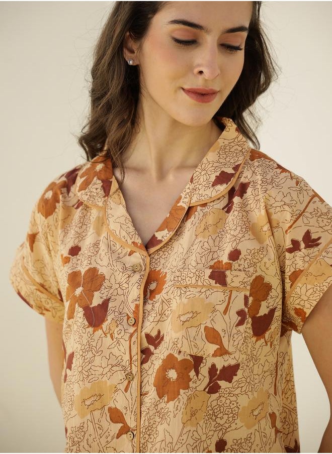 sanskrutihomes - Floral Printed Short Sleeve Shirt and Pyjama Set by Styli - Image 1