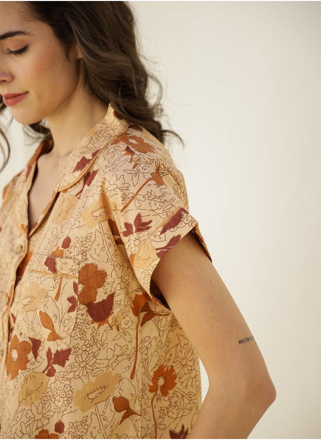 sanskrutihomes - Floral Printed Short Sleeve Shirt and Pyjama Set by Styli - Image 1