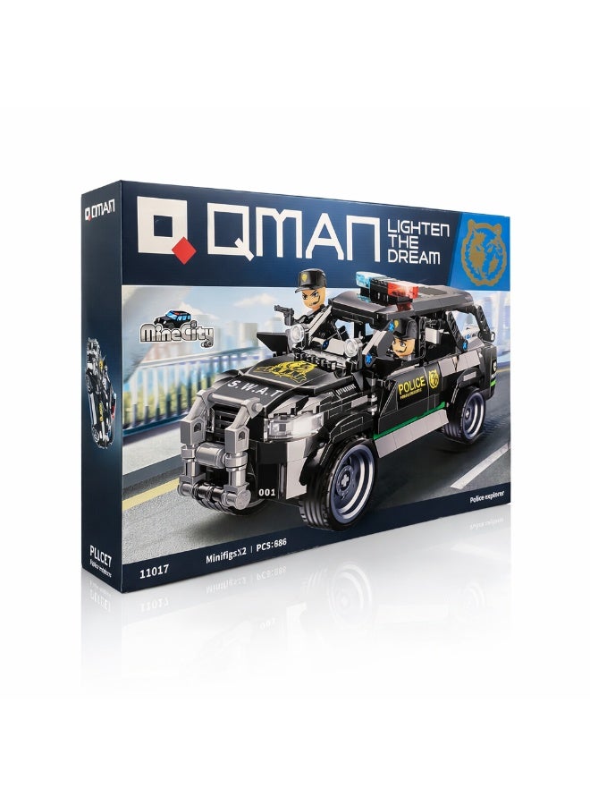 QMAN Police Explorer Building Set | 686-Piece SWAT Patrol SUV with 2 Minifigures | MineCity Tactical Police Vehicle Construction Toy - Image 4