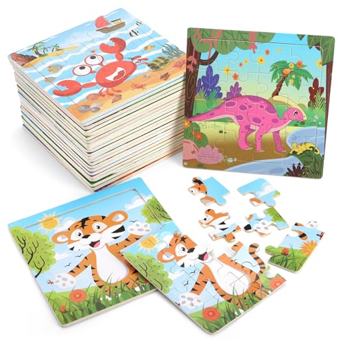 DEAYOU 24 Pack Puzzles for Kids Ages 35 16 Pieces Wooden Animals Jigsaw Puzzles Preschool Educational Learning Puzzles Toy for Boys and Girls Children Party Favors - Image 1