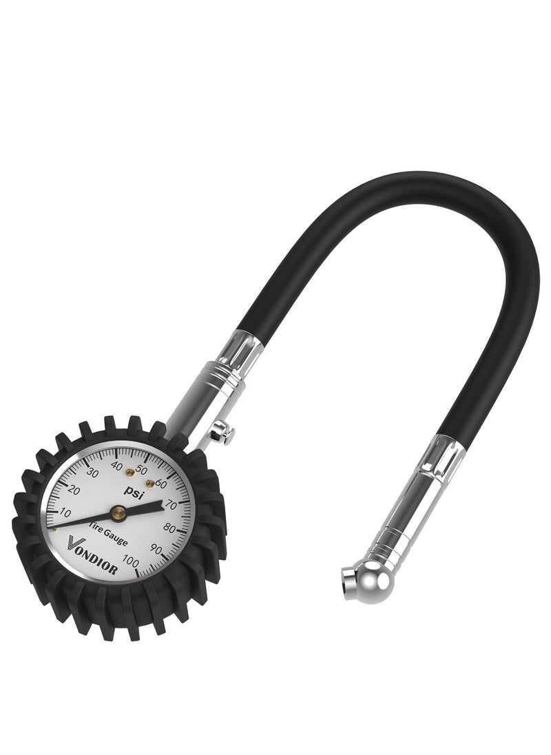 SYOSI Tire Gauge - (0-100 PSI) Heavy Duty Tire Pressure Gauge. Certified ANSI Accurate with LLarge Easy to Read Glow Dial, Low to High Air Pressure Tire Gauge for RV, Bicycles, Cars, Trucks  - Image 1