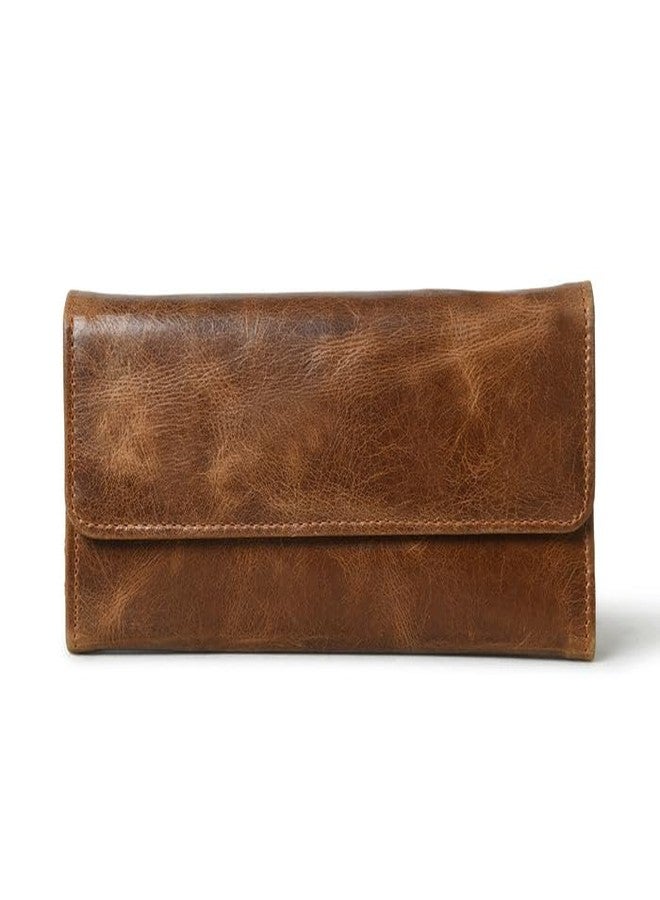 MaheTri Ellison Ladies Wallet | Triple Fold Leather Ladies Clutch | Stylish & Organized with Multiple Card Slots and Zipper Compartments | Ideal for Gift (Tan Brown)