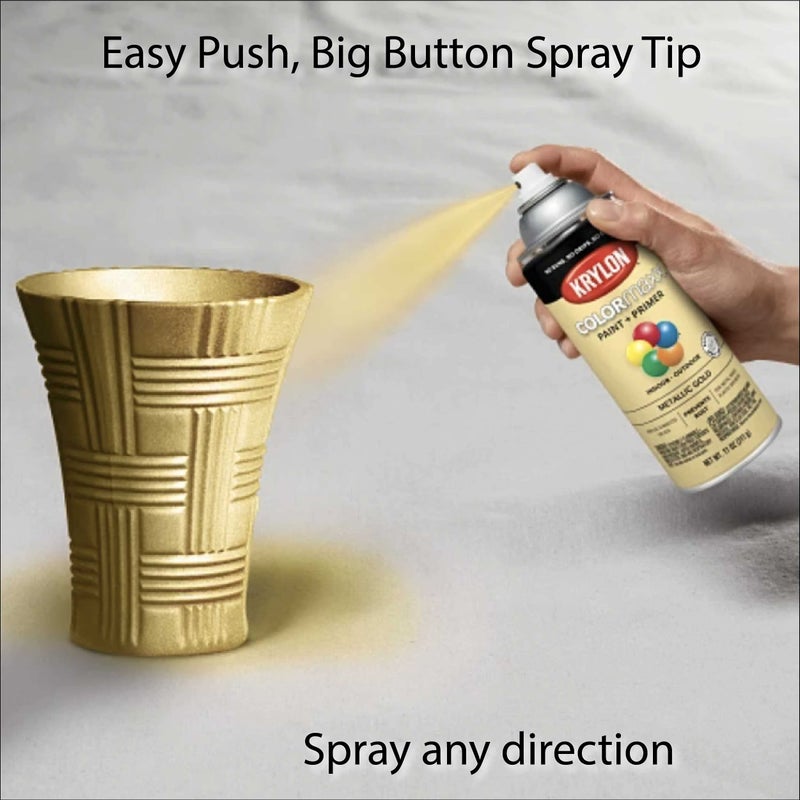 KRYLON بخاخ طلاء وكPrimer Krylon K05588007 COLORmaxx للاستخدام الداخلي/الخارجي، ذهبي معدني، 11 أونصة (عبوة من 1) - Image 4