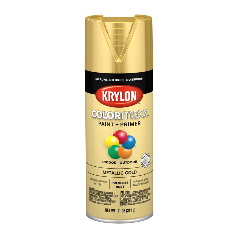 KRYLON بخاخ طلاء وكPrimer Krylon K05588007 COLORmaxx للاستخدام الداخلي/الخارجي، ذهبي معدني، 11 أونصة (عبوة من 1) - Image 1