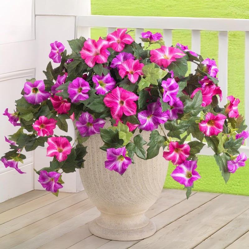 Ammyoo Artificial Fake Flowers Plants for Outdoor Decoration, 2PCS Faux Petunias Silk Flower UV Resistant No Fade Floral for Home Outside Garden Balcony Yard Porch Realistic Indoor Decor (Red Lotus) - Image 1