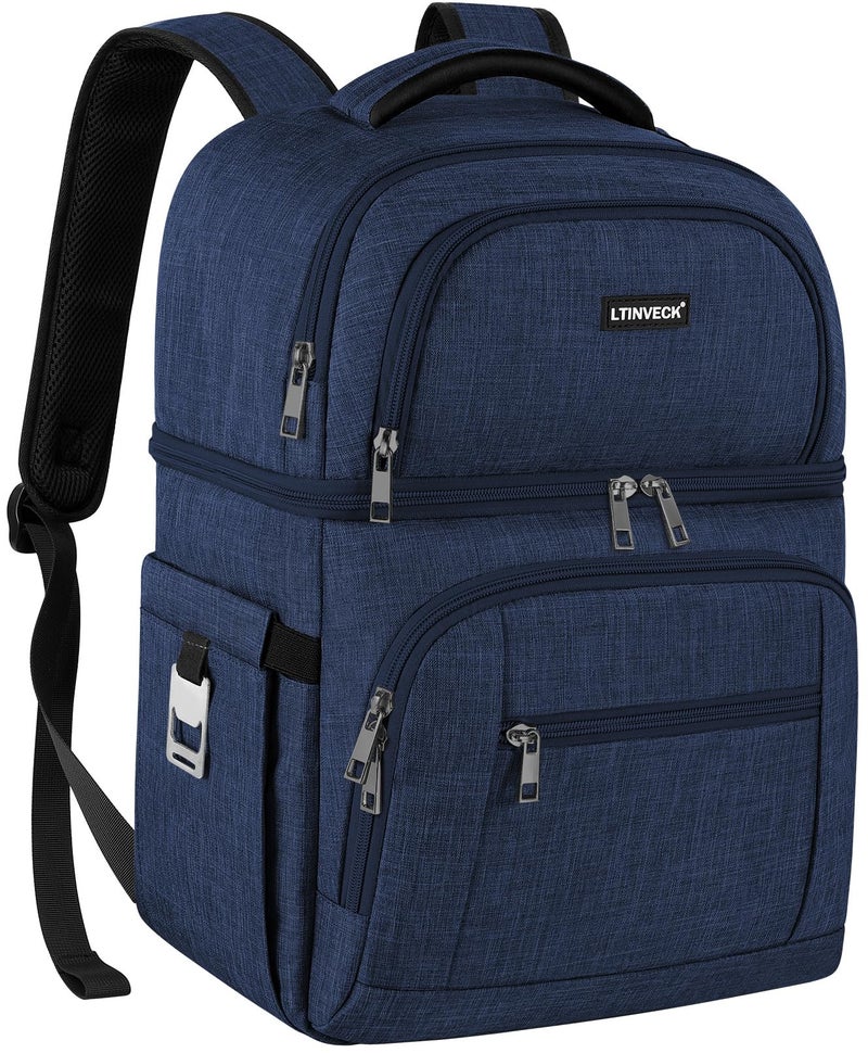 LTINVECK Cooler Backpack,Leakproof Double Deck Insulated Cooler Bag for Men Women RFID Lunch Backpack Blue - Image 1